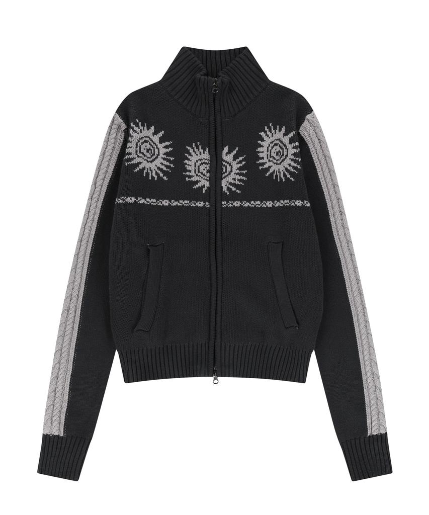 Aakam Sun Jacquard Zip-Up Sweater (Dark Gray)