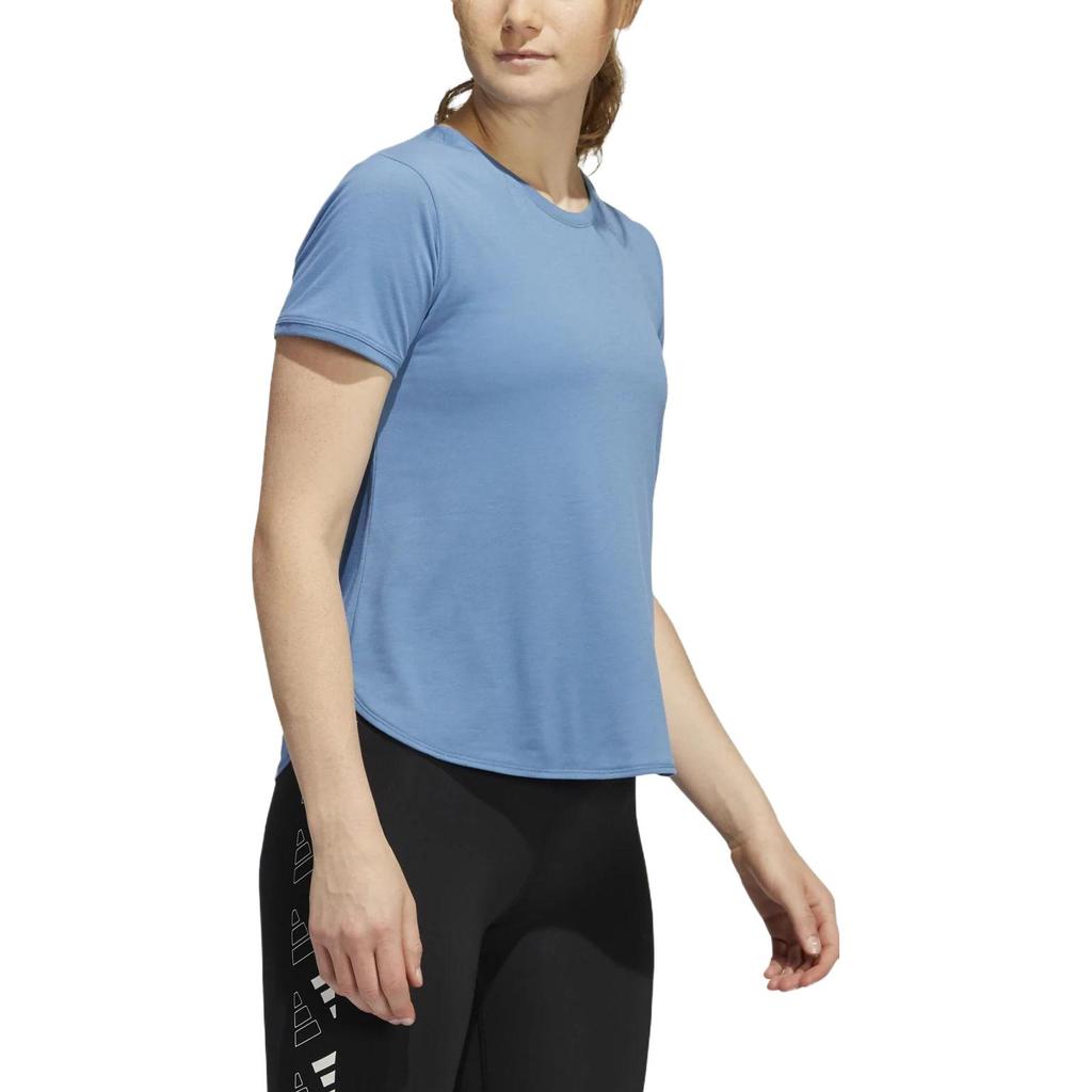 Adidas Solid Color Casual Round Neck Short Sleeve T-Shirt Women Tops Blue HD9565