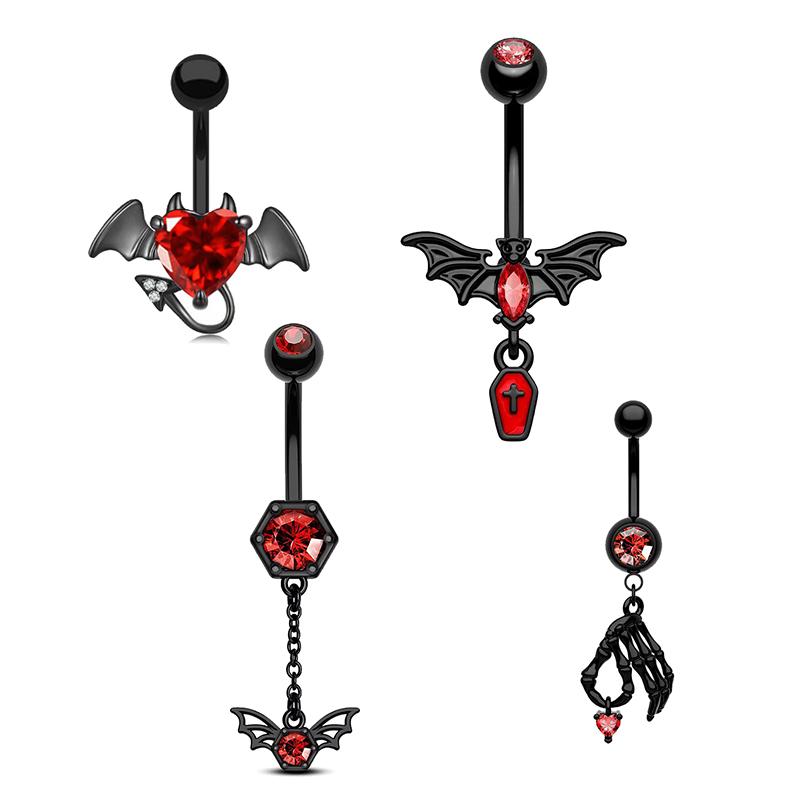 Halloween Punk Belly Button Rings For Women Girls Personalized Gothic Bat Skull Heart Navel Ring Body Piercing Jewelry Gifts