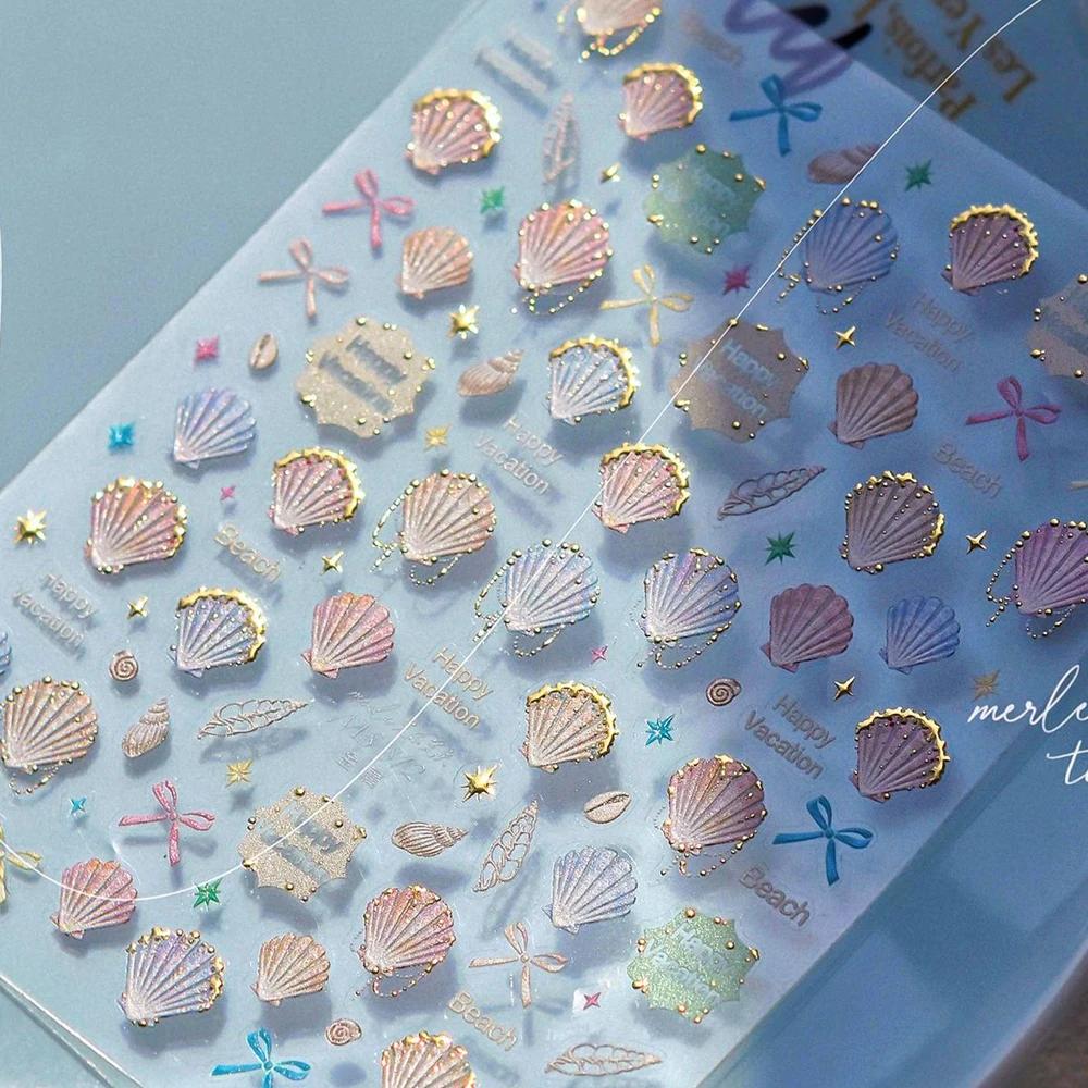 5D Deep Sea Fish Nail Art Stickers Shimmery Bubble Colorful Marine Life Nail Decals Ocean Self Adhesive Manicure Decal