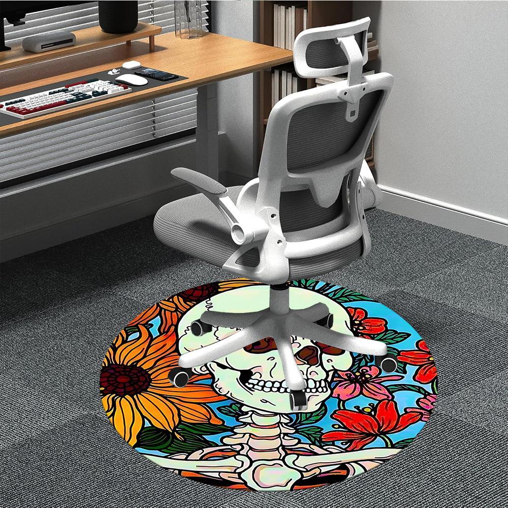 1pc Skull Flowers Office Round Area Rug, Under Office Chairs Bedroom Living Room Home Decor, Room Deco, Available in Various Sizes