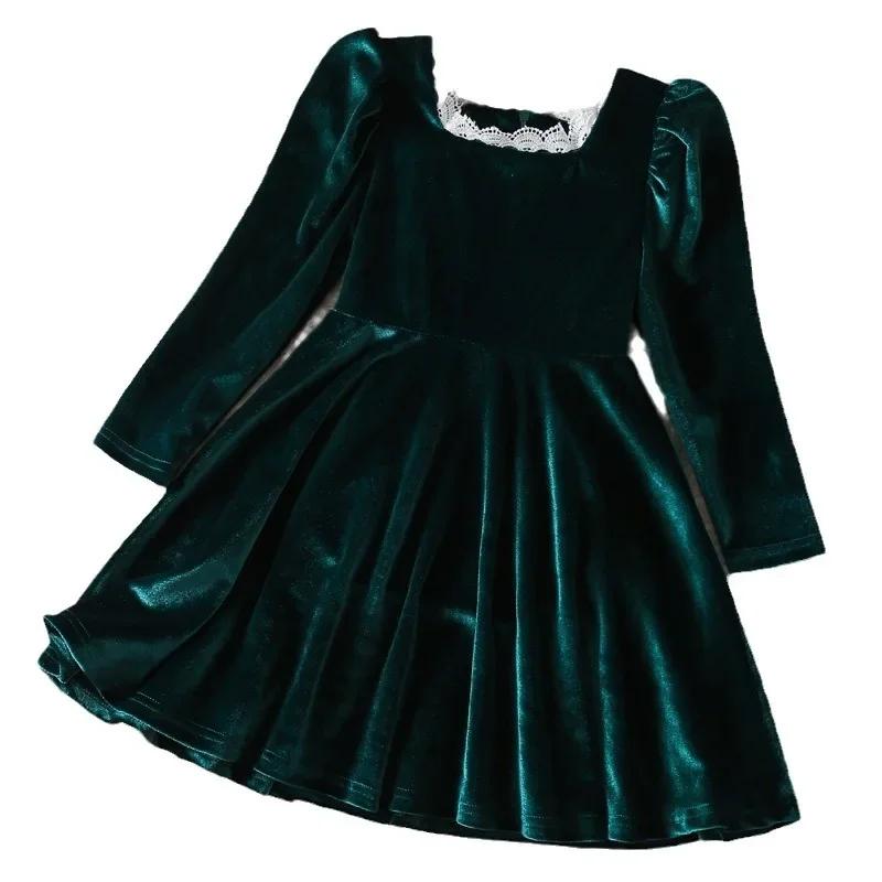 Toamnă Iarnă Rochii noi pentru fete, dantelă franceză, decolteu, rochie de prințesă, aniversare, Crăciun, mânecă lungă, rochii de petrecere de Anul Nou pentru copii