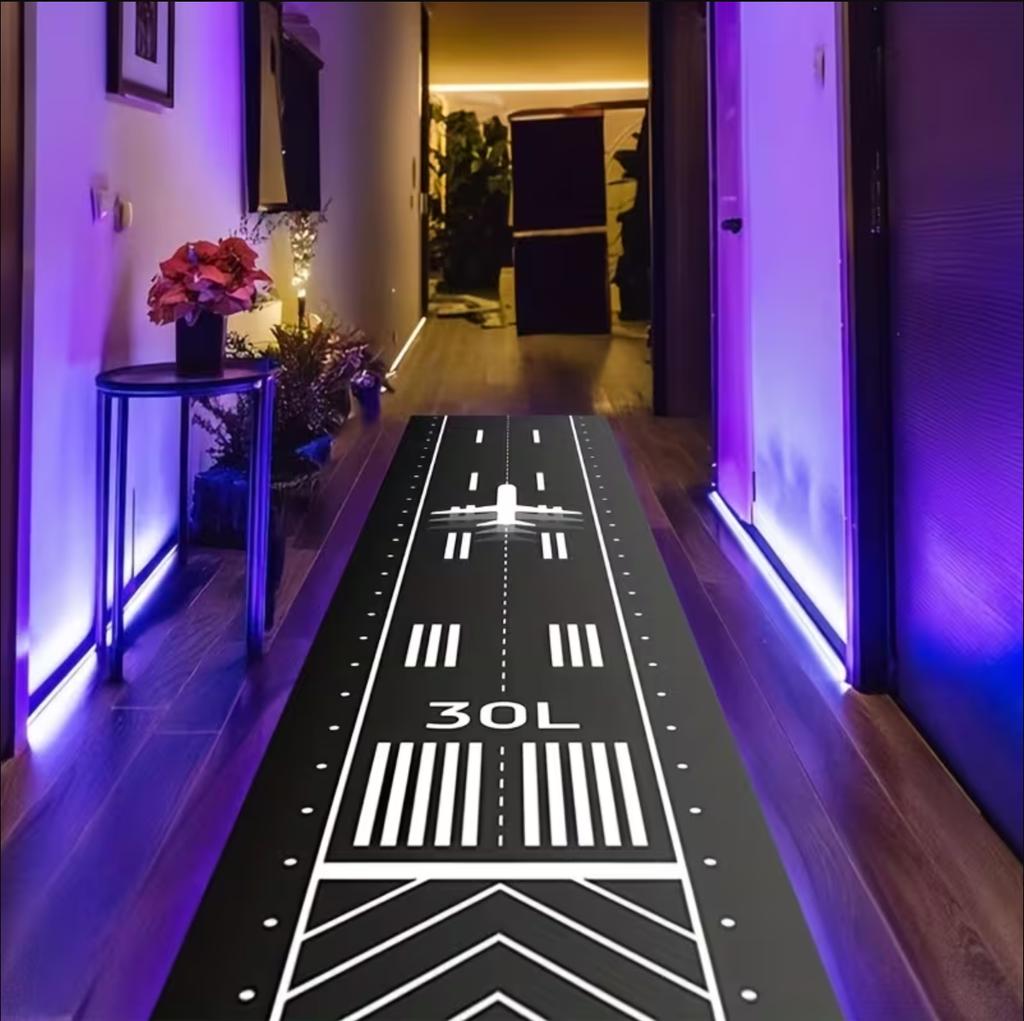 Hallway Runner Rug Airport Runway Theme Pattern Carpet Non-Slip Soft Easy To Clean Durable Aviation Room Entryway Home Decor Mat