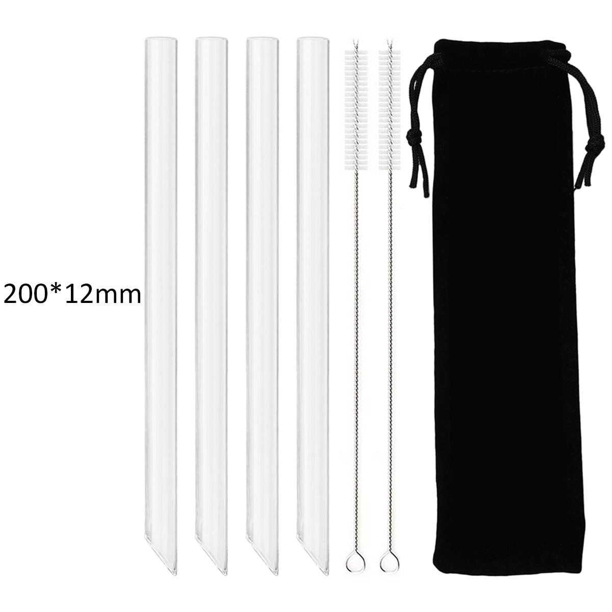 

8/12/14 мм, острая стеклянная соломинка, высокоборосиликатный многоразовый набор соломинок для питья, пузырьковый чай, молоко, смузи, коктейли, аксессуары для бара 12mm 4pcs sharp black bag прозрачный