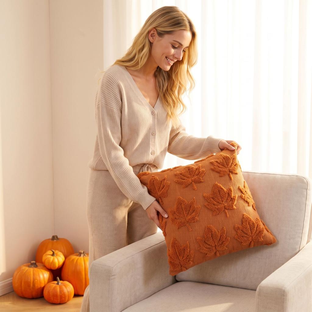 Halloween Maple Leaf Cover Decorative Fall Throw Cushion Case for Sofa Couch