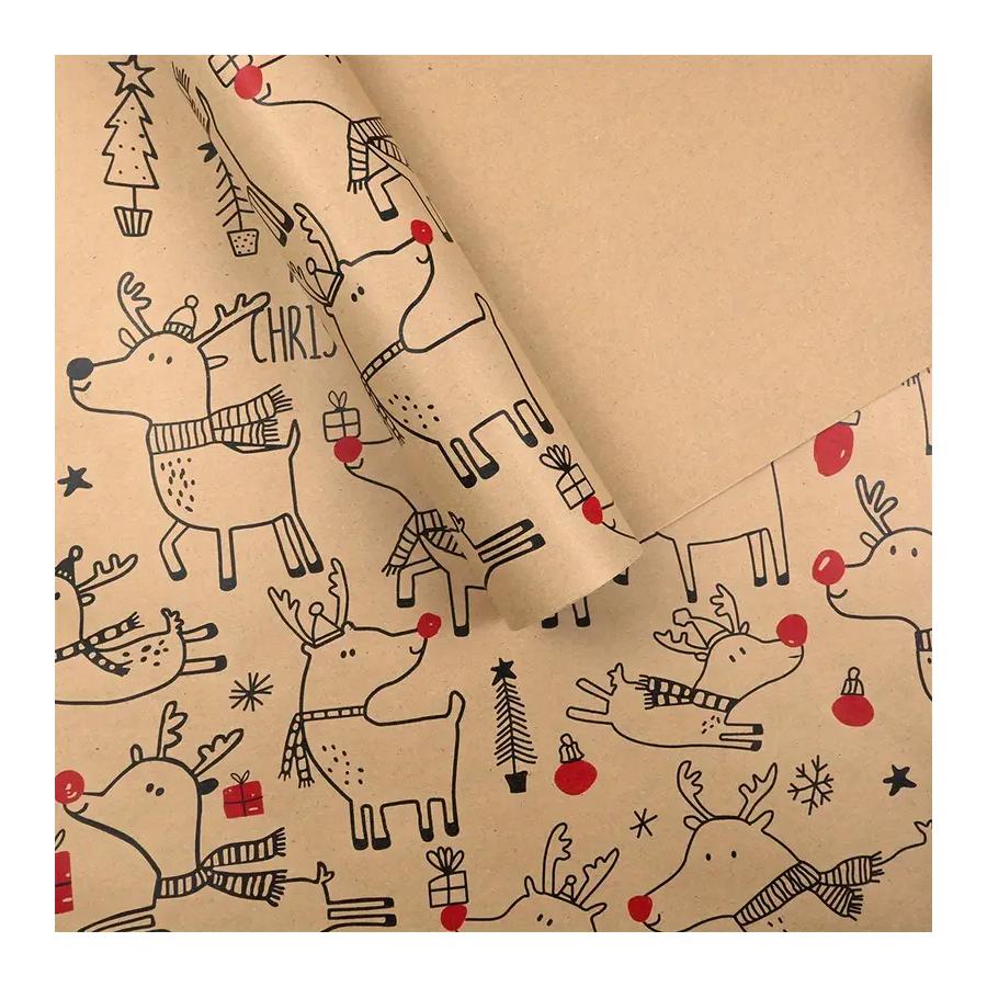 

Ролик крафт-бумаги для упаковки подарков на Рождество - Милый узор с оленями, крафт-бумага для упаковки подарков, 17×118 дюймов, праздничные рождественские украшения 1roll коричневый