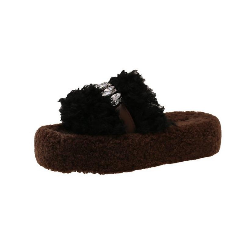Retro one-pedal fluffy thick-soled slippers women's autumn and winter outer wear fashion slippers women's one-word drag