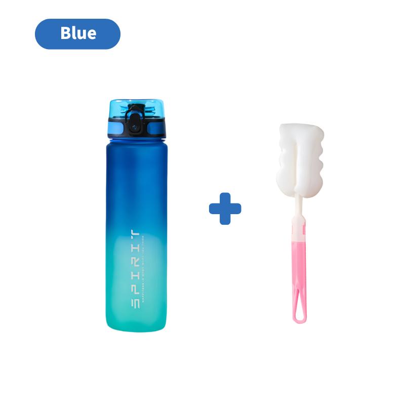 1 Liter Large Capacity Leak Proof Sports Water Bottle with Brush Plastic Cup Drinkware Outdoor Travel Portable Gym Fitness Jugs