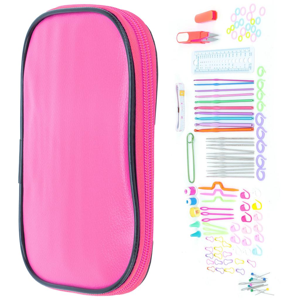 100 Pcs Crochet Hooks Set DIY 22 Crochet Set with Small Accessories for Knitting Enthusiasts BeginnersPink