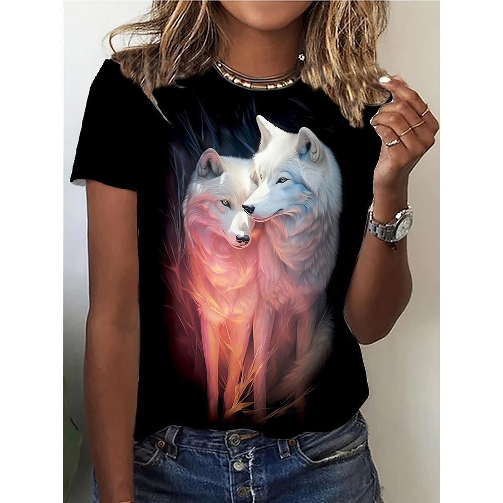 Summer Everyday Casual Women's Short-sleeved Top 3D Horse Print Women's Urban Street Fashion T-shirt Animal Lover T-shirt