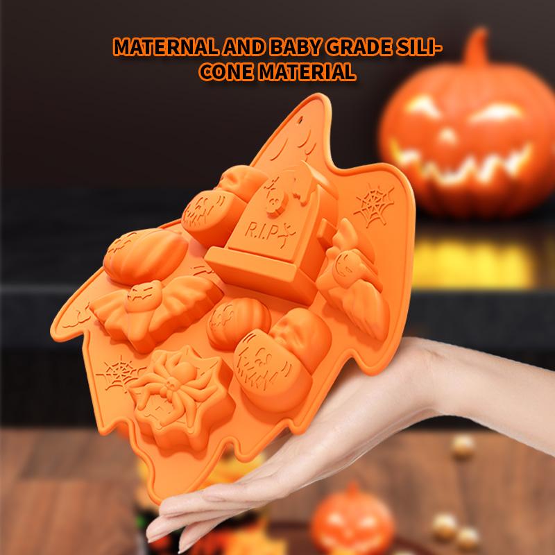 Mixed Halloween Theme Silicone Mold Ghost Tray with Spider Pumpkin Bat Skull Pattern Baking Tools for Chocolate Jelly Decoration