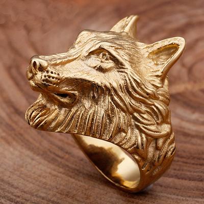 Punk Rock Animal Viking Bijuterii pentru bărbați de lux de culoare aurie din oțel inoxidabil Inele pentru bărbați cu cap de lup pentru bărbați, băieți, cei mai buni prieteni, cadouri de petrecere
