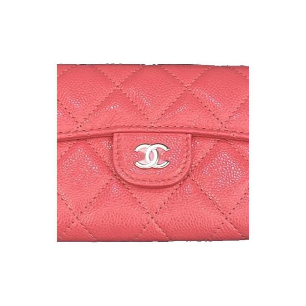 CHANEL Classic Flap CF  classic diamond pattern  gold buckle  caviar leather card holder  women's style  pink