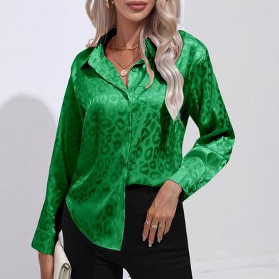 Leopard Print Lose Satin Bluse Frauen Mode Langarm Seide Casual Hemd Taste Elegante Büro Dame Tops Frauen Kleidung 26106