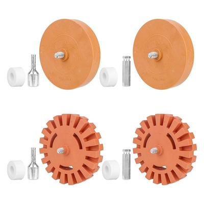 A25F-Low Speed Rod Connector& 4Pcs Decal Remover Eraser Wheel- Adhesive Rubber Wheel In 4In& 3.5In Sizes With Drill Adapter