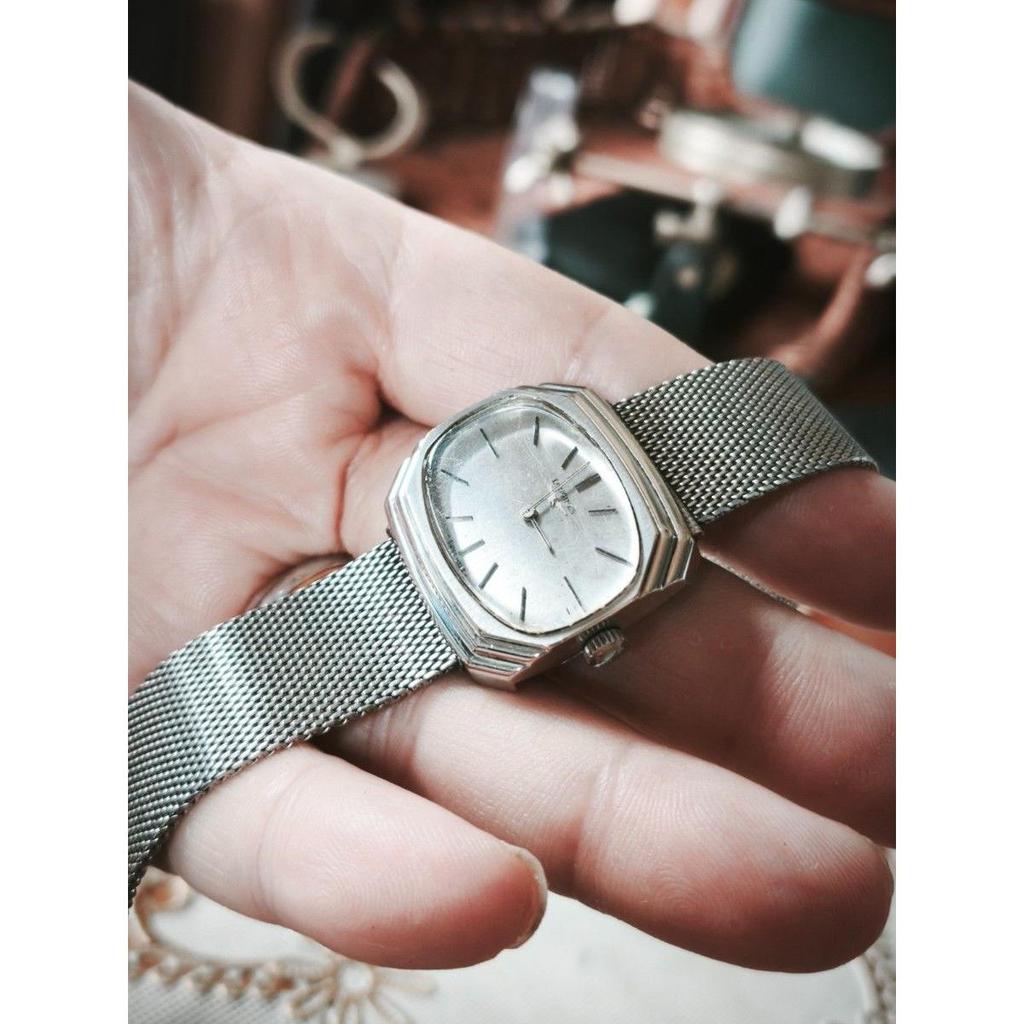 Used LONGINES White Gold Silver Dial Dress Type Mesh Belt