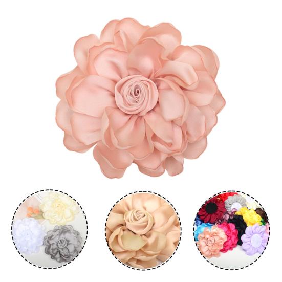 Fabric Flower Satin Rose with Flat Back Handcrafted Blooms Hat Clothes Hair Tie Accessories for DIY Craft Corsage Hairpin Brooch Headband