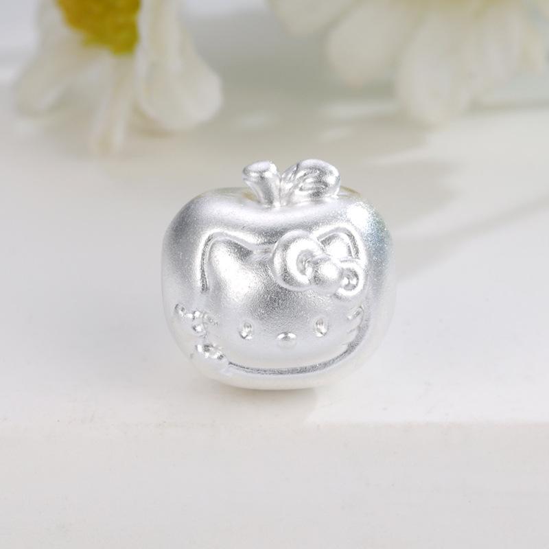 Серебро 999 пробы Браслет-веревка ручной работы с бусинами Hello Kitty серебряный