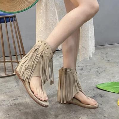 Sandali da Donna Estivi Nuovi Stile Retrò con Aumento di Altezza e Zip Laterale Pied-de-poule Clip-on