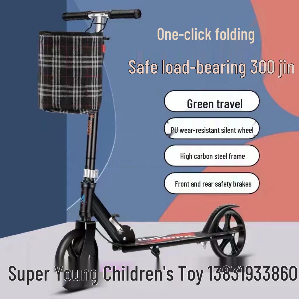 Foldable Two-Wheel Scooter for Adults & Kids - Starry Black with Dual Brakes