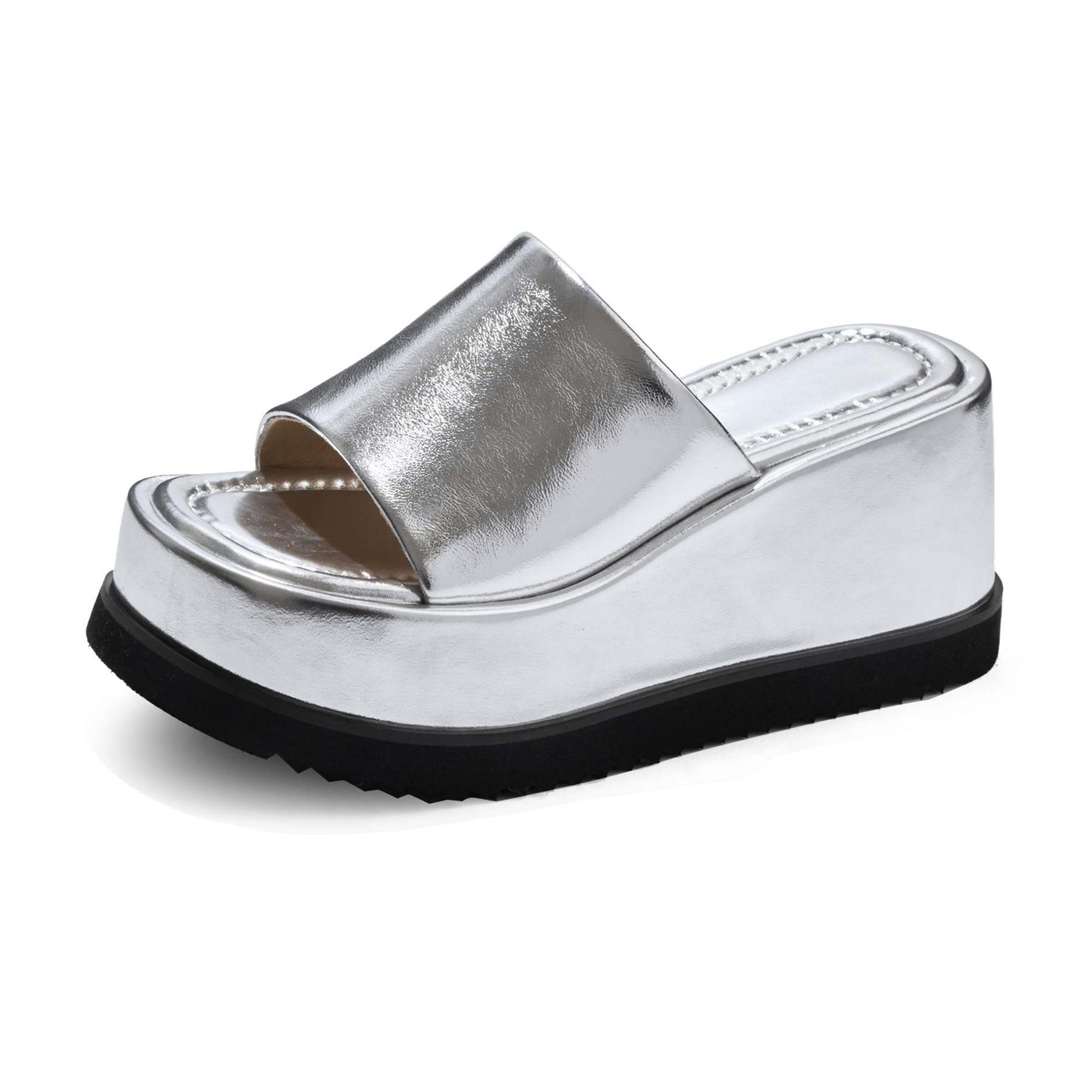 

Fashion Krazing Pot Cow Leather Super High Wedges Casual Beach Slingback Mules Platform Summer Sandals Concise Luxury Outside Slippers 34