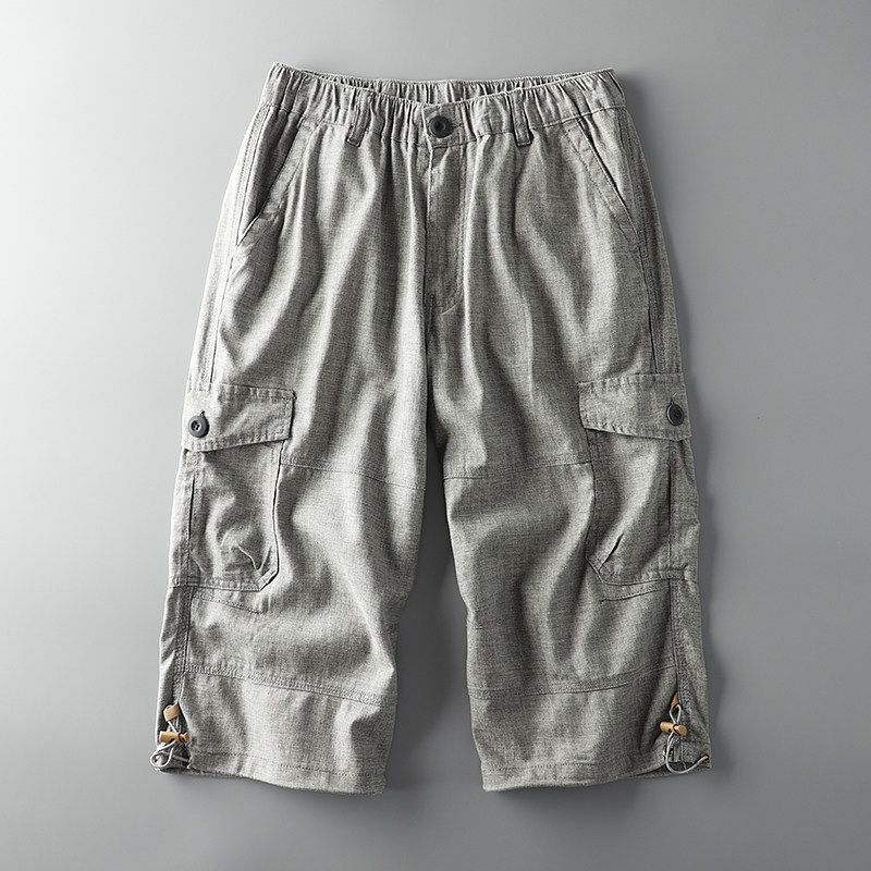 Cropped Pants Summer Thin Workwear Export Loose Linen Dark Gray M(50-60kg)