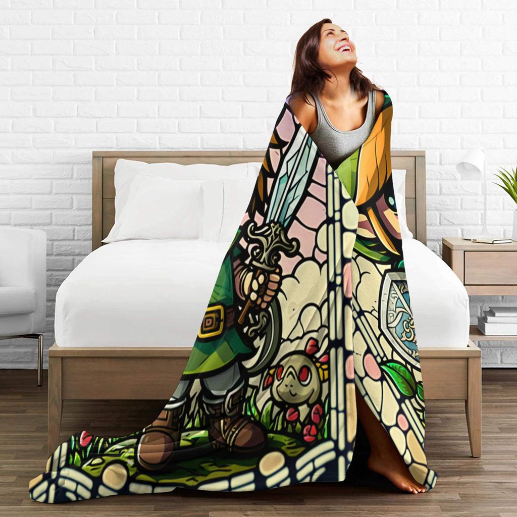 Z-Zeldas Green Hero Stained Glass Link Blankets Fleece Summer Air Conditioning  Multifunction Warm Throw Blanket for Home Quilt