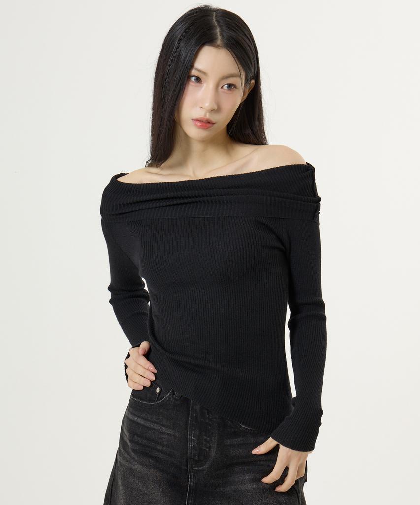 UNKNOWN PLANET Off-Shoulder Knit Top Black