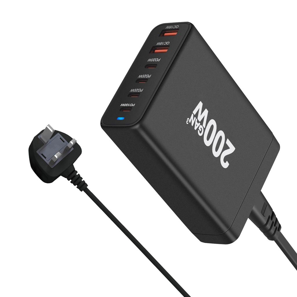 200W Multi-Port Desktop GaN Charger with 4C2A Direct Charging