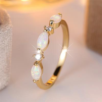 Petites bagues en opale blanche tendance avec pierre marquise pour femmes, anneaux d'engagement couleur or vintage, bijoux de mariage, cadeau polyvalent pour mariée