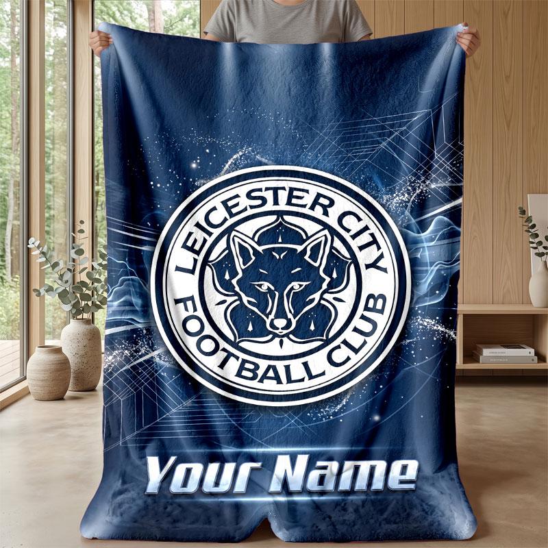 Couverture Flanelle Personnalisée Leicester City Nom Texte Logo Football Couverture Polaire Jetée Personnalisée Cadeau Spécial Pour Canapé Chambre Maison