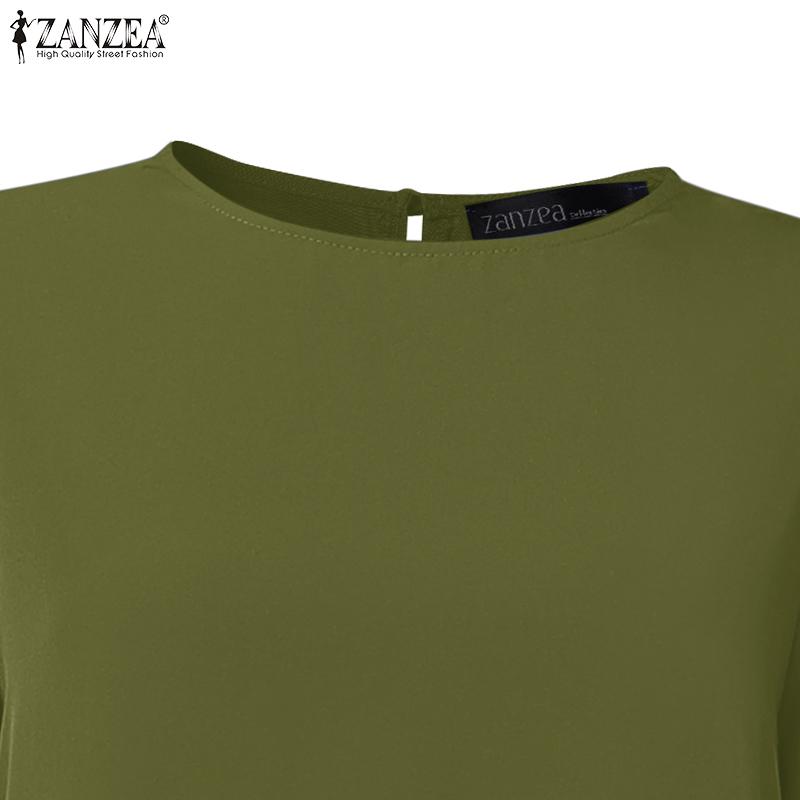 ZANZEA Women Casual Round Neck Loose Long Sleeve Long Dress