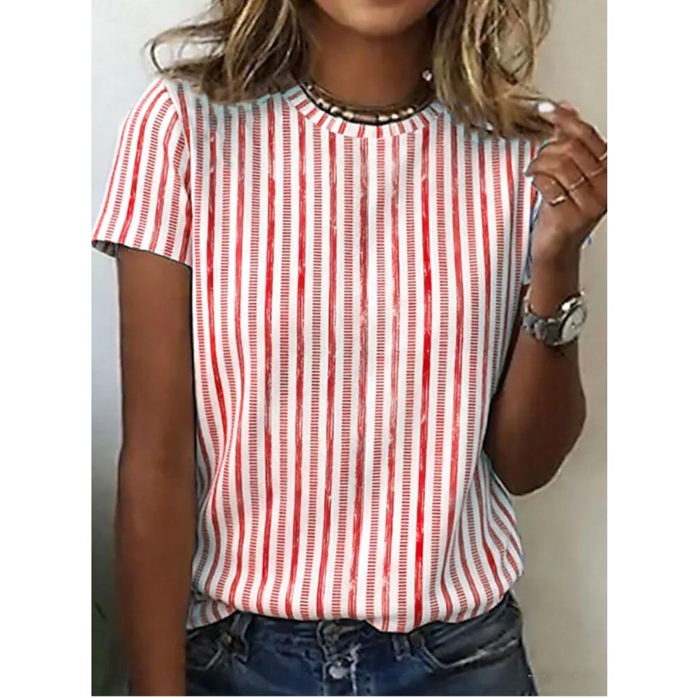 Fashion Women Retro Creative Vertical Stripes Print T Shirt Funny Casual O-neck Short Sleeves T-shirt Summer Female Tee Shirt