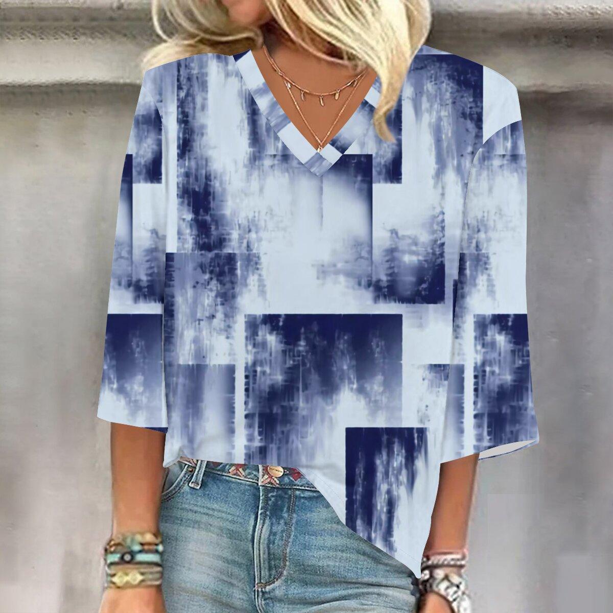 

2023 Весенне-осенний новый модный топ с рукавом 3/4 и принтом