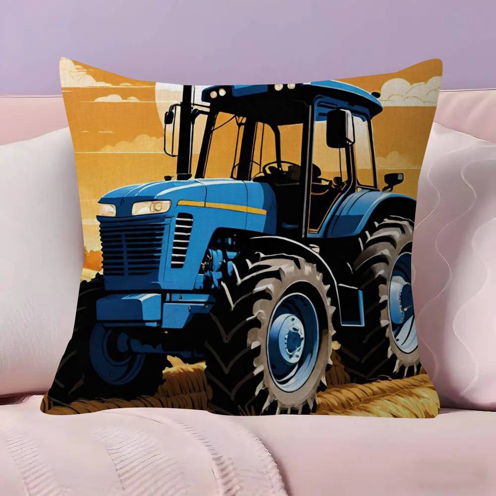 Car Tractor Decorative Double-sided Printed pillow cover Short plush Suitable living rooms bedrooms sofas throw cushion cover
