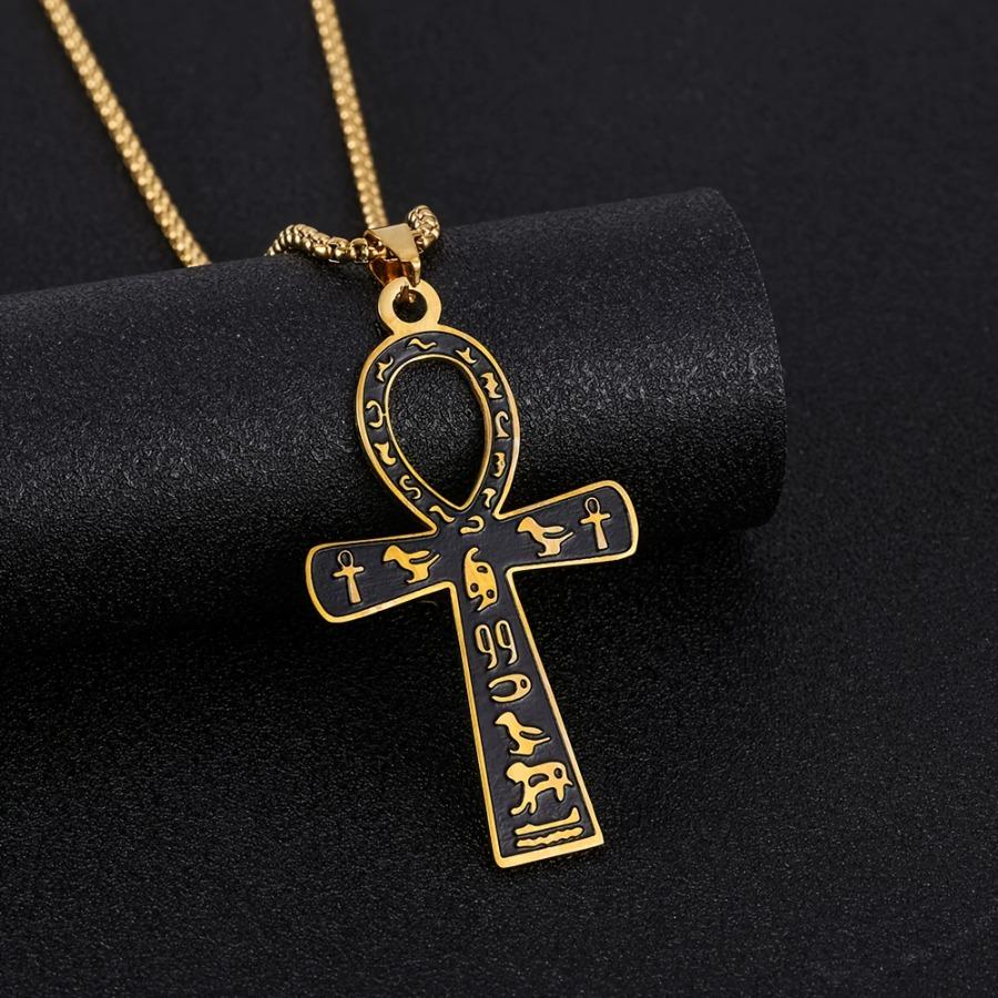 Vintage Waterproof Non-Allergic Stainless Steel Ancient Egyptian Ankh Symbol Pendant Necklace for Men | 18K Gold Plated, Suitable for Daily Wear