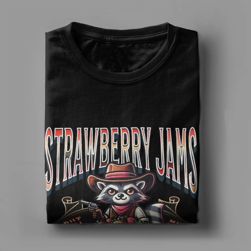 Men Women Strawberry Jams But My Gun Don't Raccoon T Shirt Pure Cotton Graphic Printed Tee Shirts  Clothing Outfits