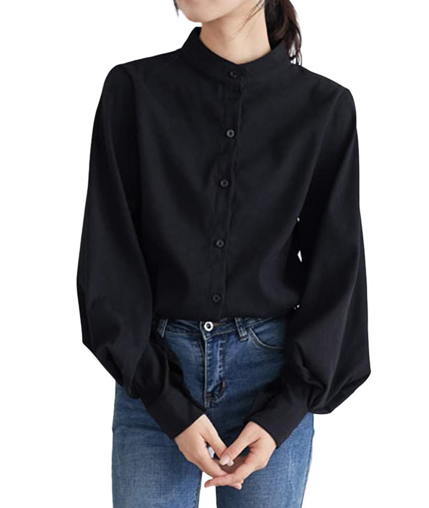 Sueeya Retro Puff Sleeve Long Loose Solid for Everyday and Formal Suitable for Women In Their and Spring and Autumn Size Women's Shirt, Sleeve,