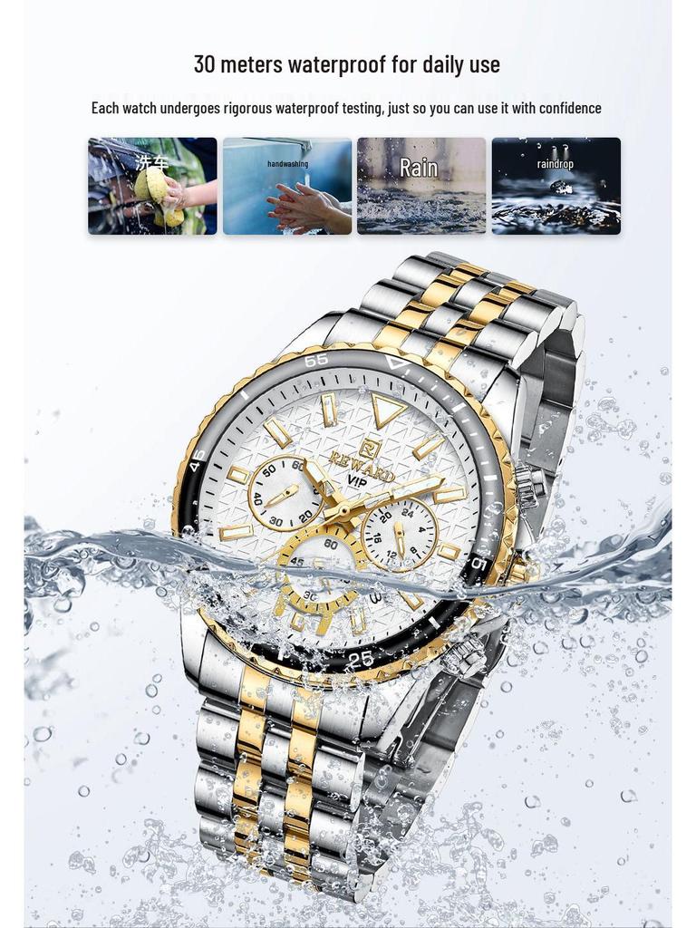 Premium Multi-Function Men's Sports Chronograph Luminous Waterproof Watch with Solid Steel Band
