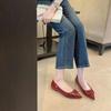 Sheepskin~ A glance of heart temperament pointed boots celebrity style V buckle commuter shoes women's flats