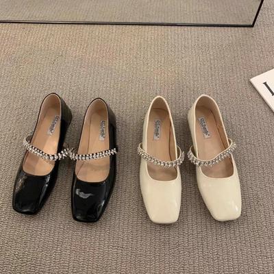 Fashion Flat Shoes for Women's Rhinestone Mary Jane Shoes 2025 Spring and Autumn French Plus Size Women's Shoes 42 43 44 Loafers