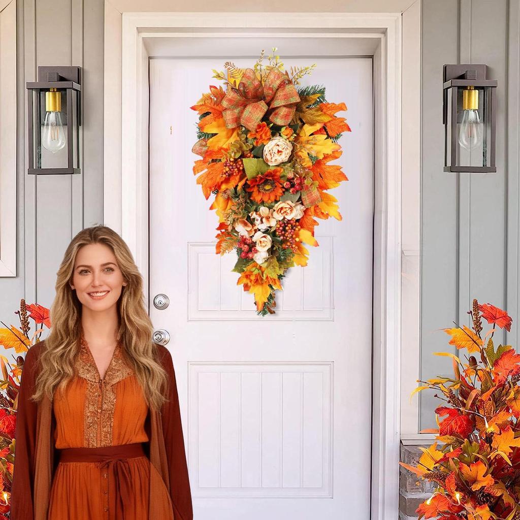 Fall Swag For Front Door Flower Maple Berry Teardrop Swag Hangable Wreath Decorations For Holiday Decorators Office Apartment