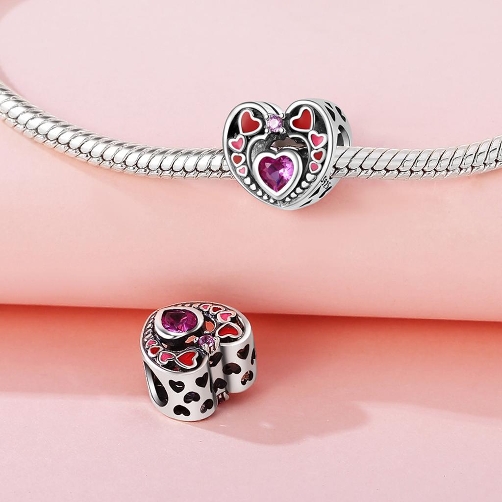 Beads Copper Charms Original Gluing Heart Peach Beads Fit Bracelet Jewelry Diy Women Fine Gift Accessory