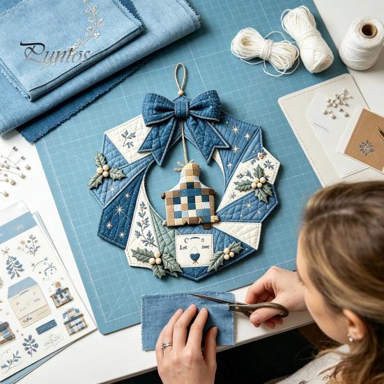 Progetti Creativi Fai da Te per la Casa Ghirlanda Patchwork Kit Artigianale, Modelli Stagionali da Cucito Natalizio, Kit Trapuntatura Fatti a Mano per Adulti Stile Rustico