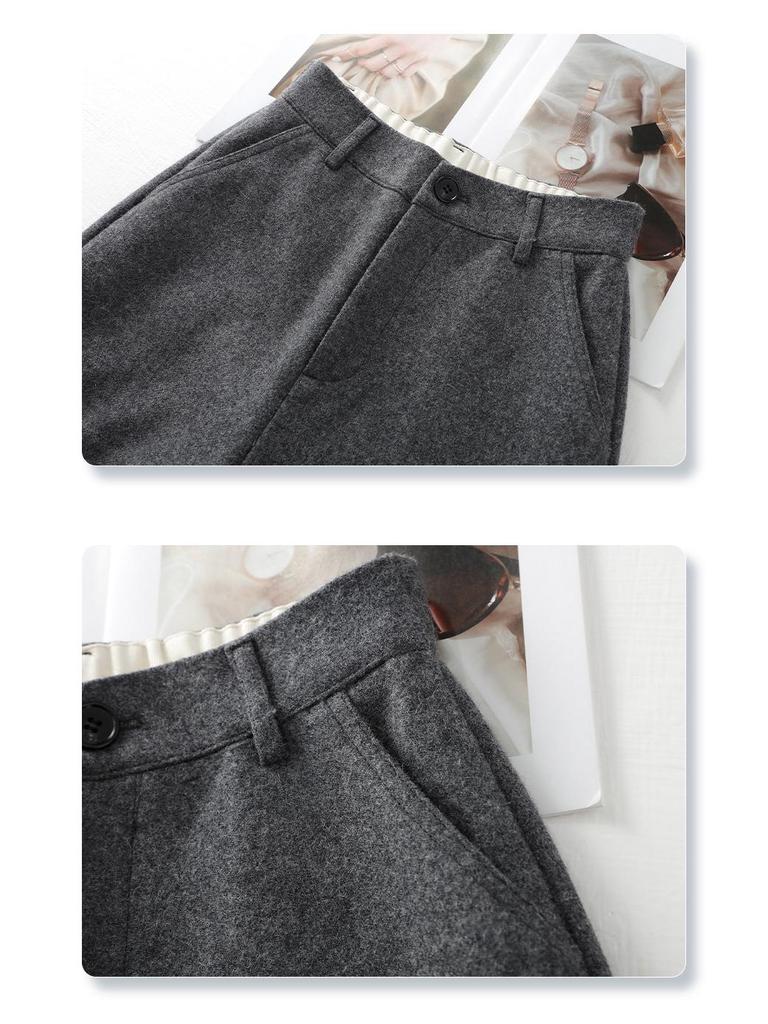 2024 Women's Bestseller Grey Wool Wide-Leg Cropped Pants for Autumn/Winter