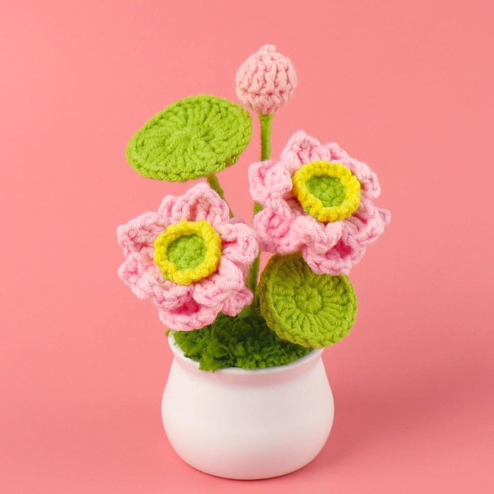Hand-Knitted Wool Fake Flowers Set: Sunflower, Carnation, Tulip - Desktop Decor, Teacher/Student Gift, Everlasting Bouquet