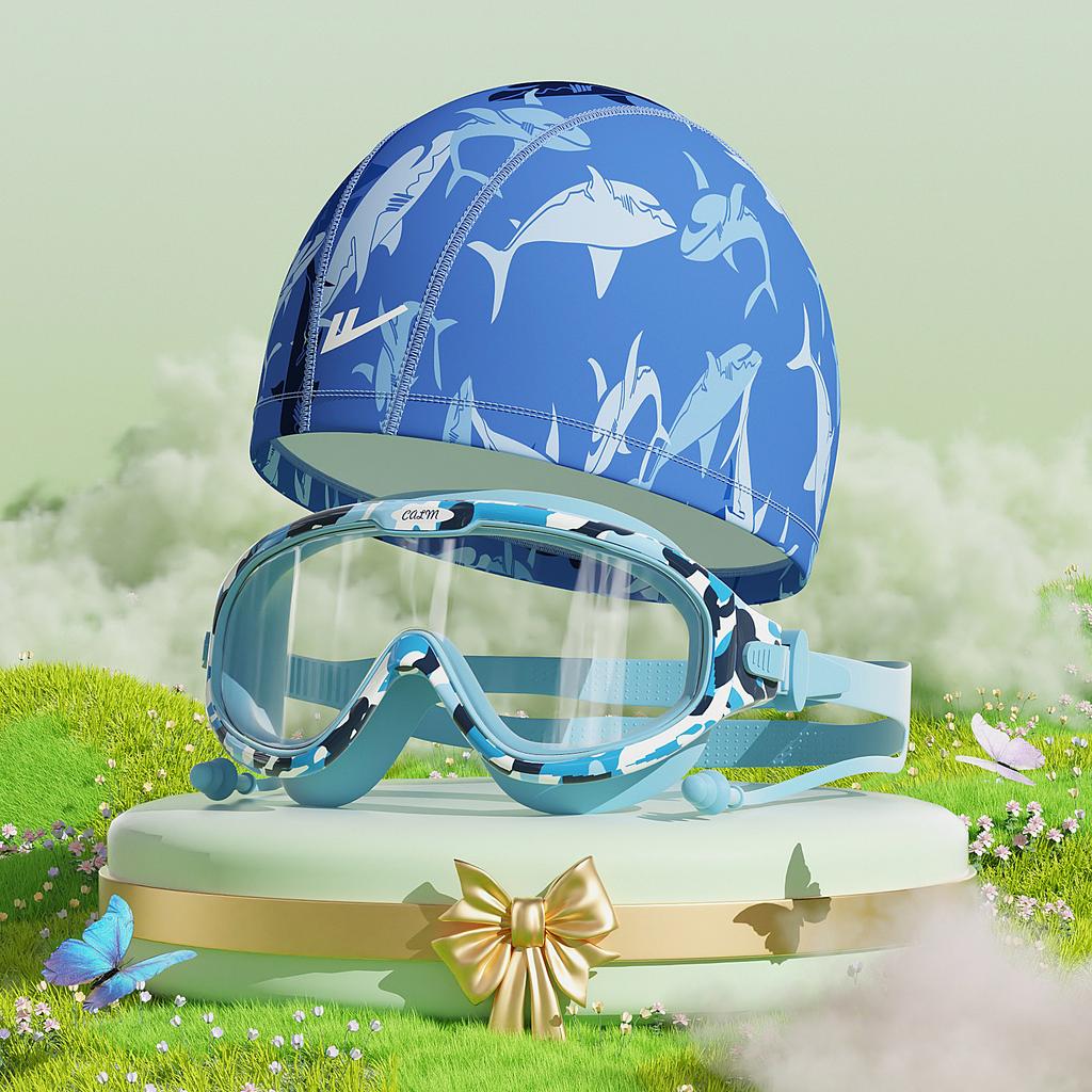 Children's Swimming Goggles Boys High Definition Anti-fog Waterproof Large Frame Swimming Glasses Swimming Cap Set Girls Diving Equipment