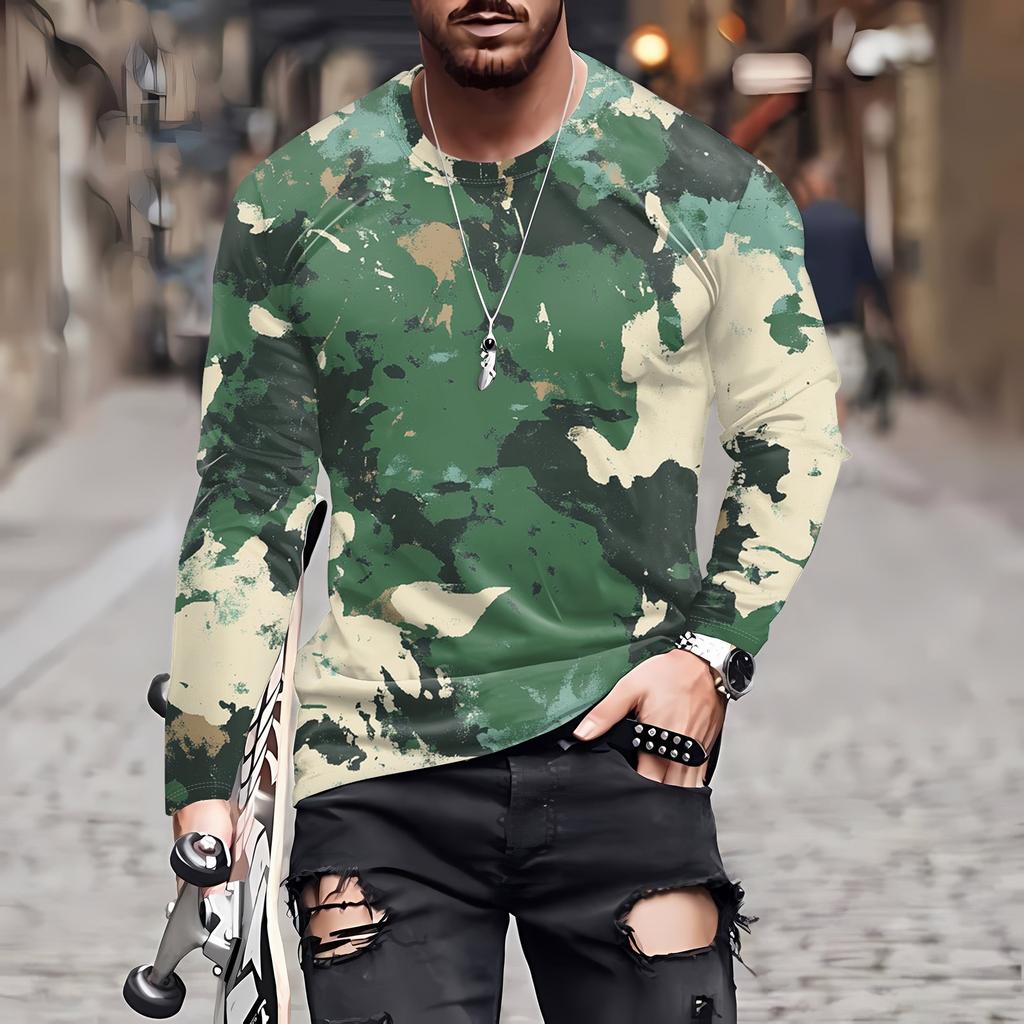 Men's T Shirt O-Neck Clothing Apparel Outdoor Long Sleeve Print Fashion Designer Vintage