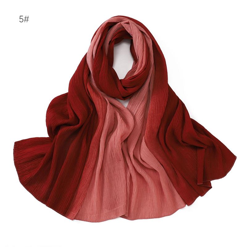 Women Plain Ombre Wrinkle Polyester Shawls Scarf Lady Shimmer Pleated Headband Wrap Solid Crinkle  Scarves Muslim Hijab 180*70Cm