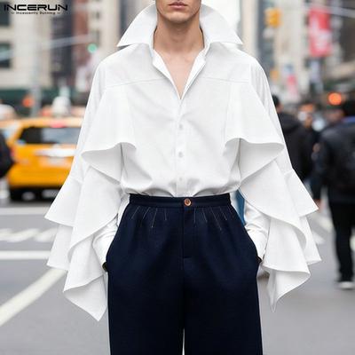 Herren Hemden mit Reverskragen, langen Ärmeln und Rüschen, lässige lockere Oversize-Oberteile
